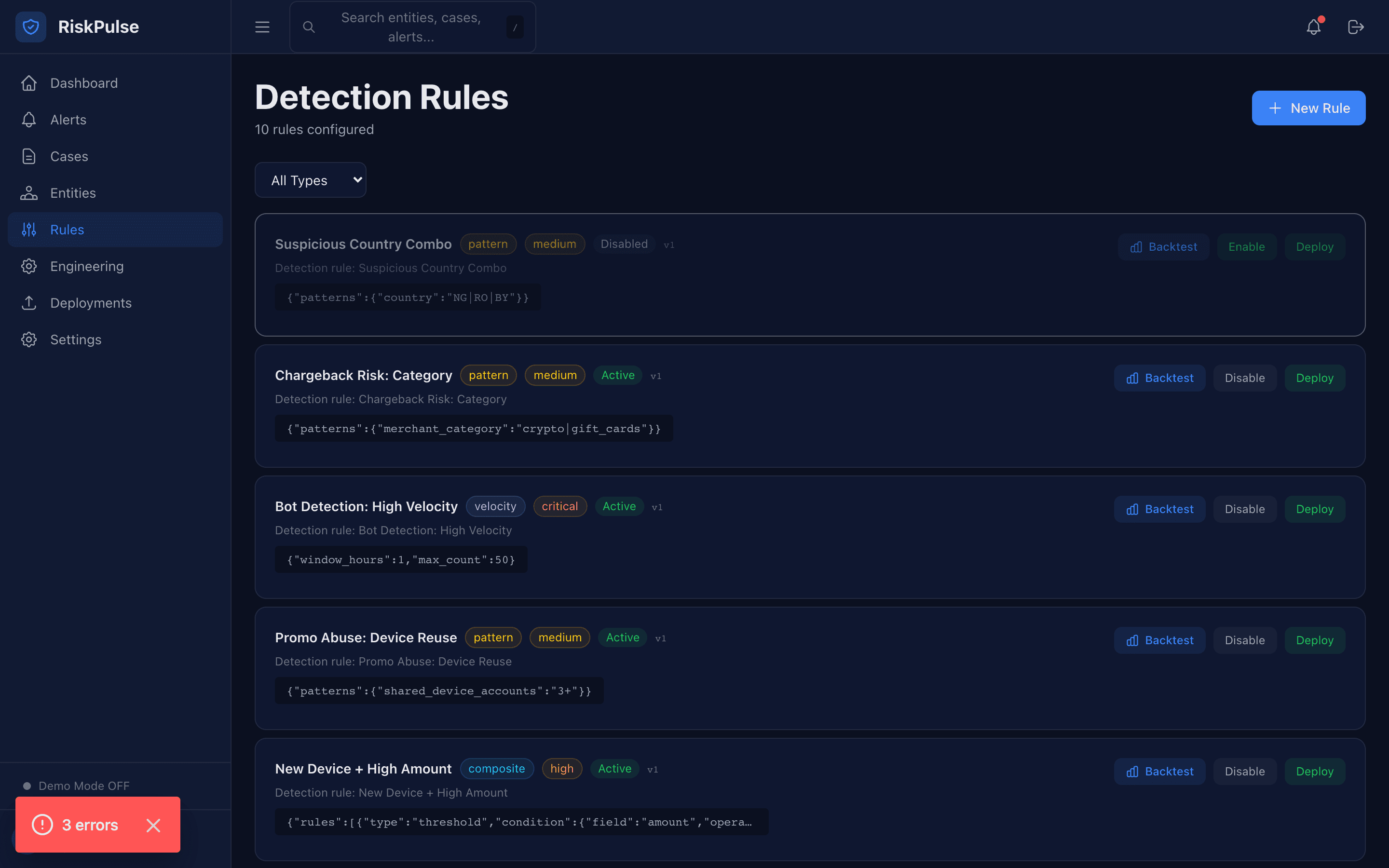 Detection rule engine configuration